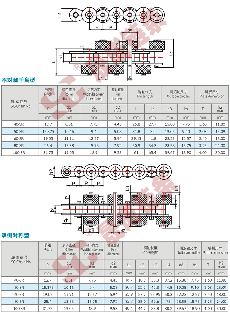 短节距带侧滚输送链