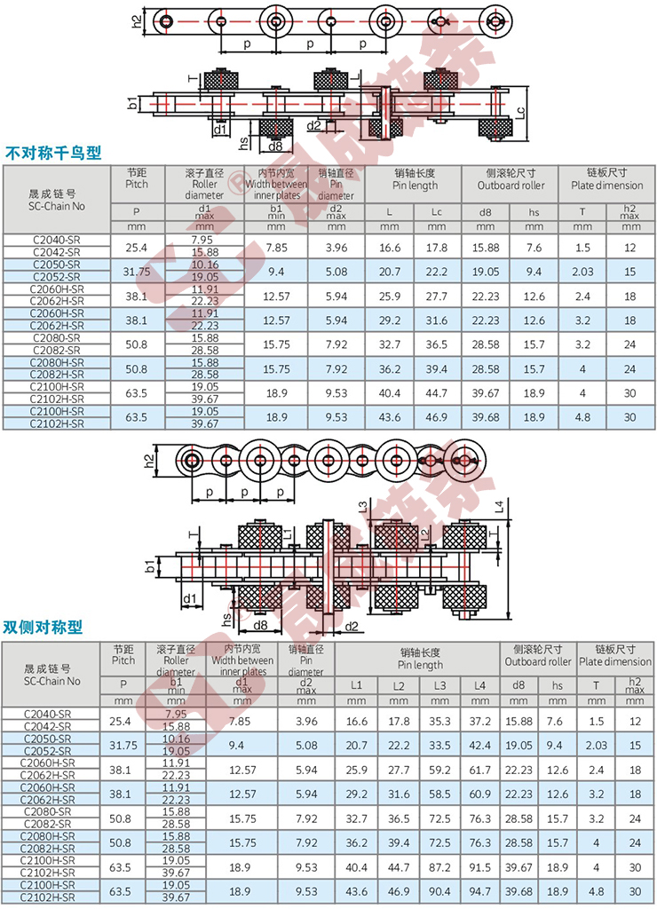 双节距带侧滚输送链